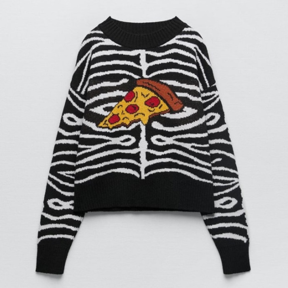 NWT Zara Pizza Jacquard Knit Sweater - Picture 6 of 7